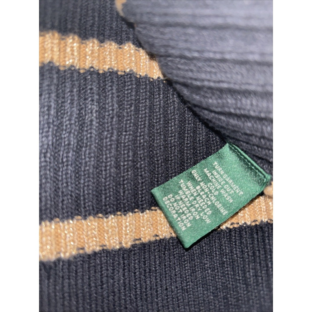 Lauren Ralph Lauren Black Gold Striped Sweater Toggle Medium Sparkle Metallic - Picture 6 of 8